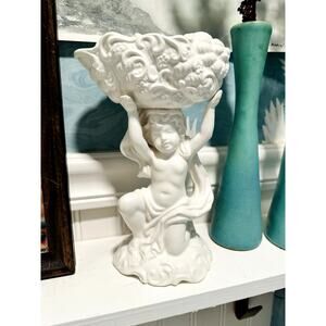 Vintage Inarco Ceramic Cherub God Vessel White Ornate Planter Vase Decor